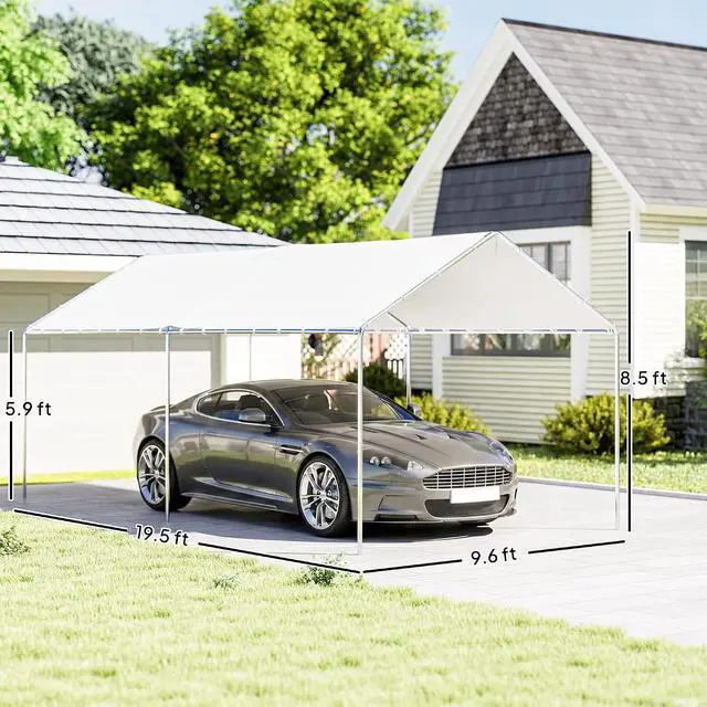Alt view image 7 of 7 - 10'x20' Carport Outdoor Heavy Duty Galvanized Car Canopy White | Party Tent, Anchor Kit, 3 Reinforced Steel Cables