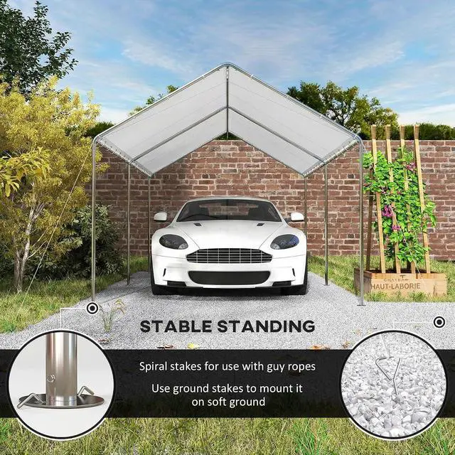 Alt view image 5 of 7 - 10'x20' Carport Outdoor Heavy Duty Galvanized Car Canopy White | Party Tent, Anchor Kit, 3 Reinforced Steel Cables