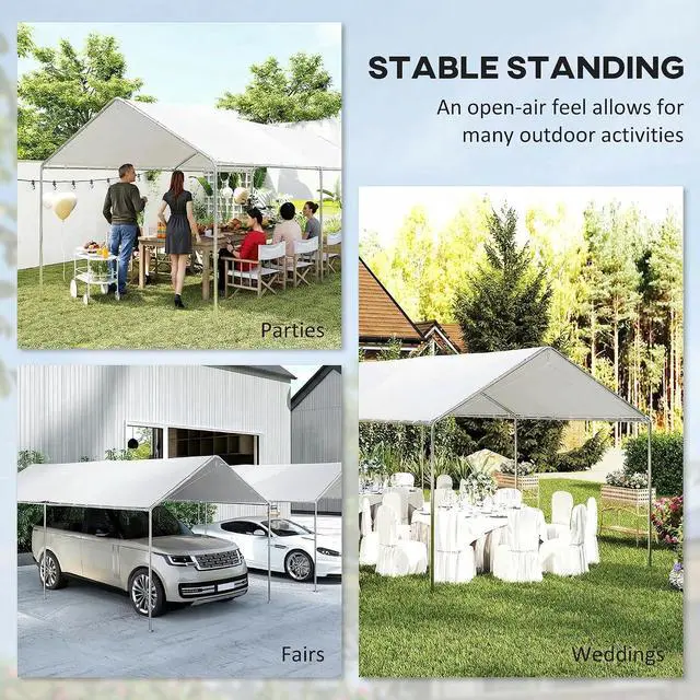 Alt view image 6 of 7 - 10'x20' Carport Outdoor Heavy Duty Galvanized Car Canopy White | Party Tent, Anchor Kit, 3 Reinforced Steel Cables