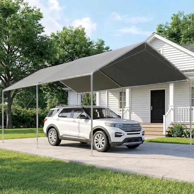 Main image of 10'x20' Carport Outdoor Heavy Duty Galvanized Car Canopy Gray | Party Tent, Anchor Kit, 3 Reinforced Steel Cables