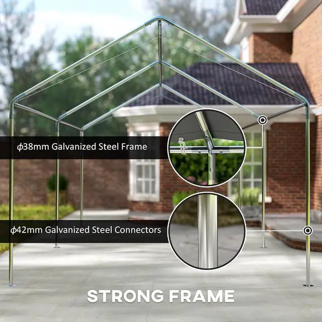 Alt view image 4 of 7 - 10'x20' Carport Outdoor Heavy Duty Galvanized Car Canopy Gray | Party Tent, Anchor Kit, 3 Reinforced Steel Cables
