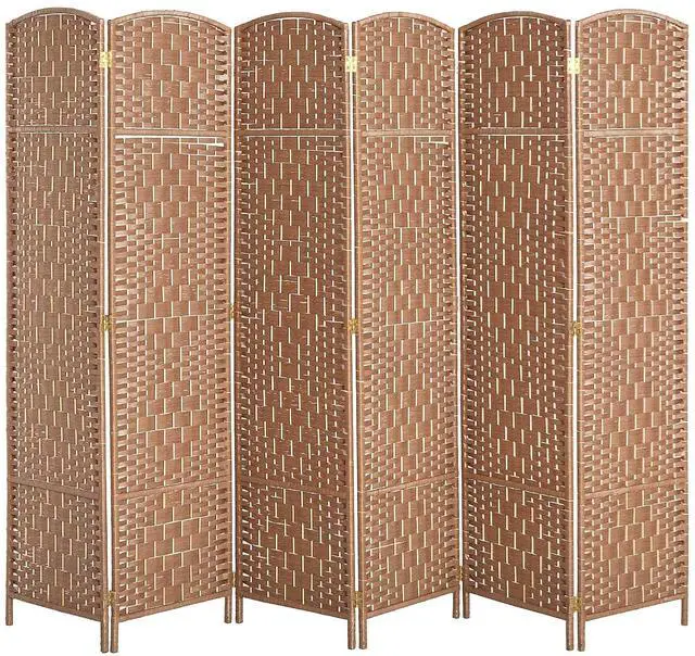 Main image of Room Divider 6-Panel, 6FT-Tall Folding Privacy Screen, Natural | Freestanding Partition, Hand-Woven Design, for Room Separation, 360° Hinges, Paper Rope Diamond Weave