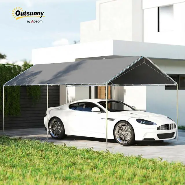 Alt view image 2 of 7 - 10'x20' Carport Outdoor Heavy Duty Galvanized Car Canopy Gray | Party Tent, Anchor Kit, 3 Reinforced Steel Cables