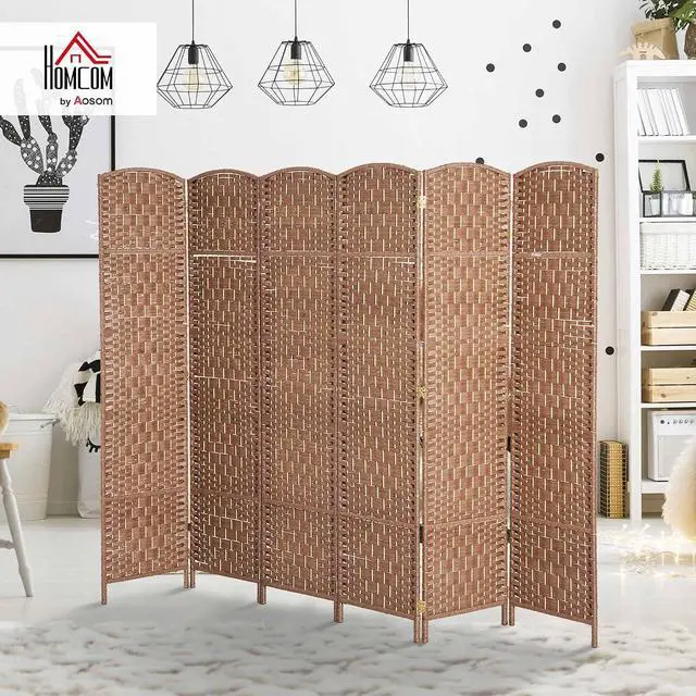 Alt view image 2 of 7 - Room Divider 6-Panel, 6FT-Tall Folding Privacy Screen, Natural | Freestanding Partition, Hand-Woven Design, for Room Separation, 360° Hinges, Paper Rope Diamond Weave