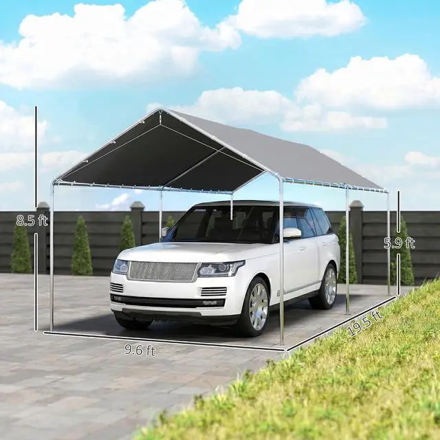 Alt view image 7 of 7 - 10'x20' Carport Outdoor Heavy Duty Galvanized Car Canopy Gray | Party Tent, Anchor Kit, 3 Reinforced Steel Cables