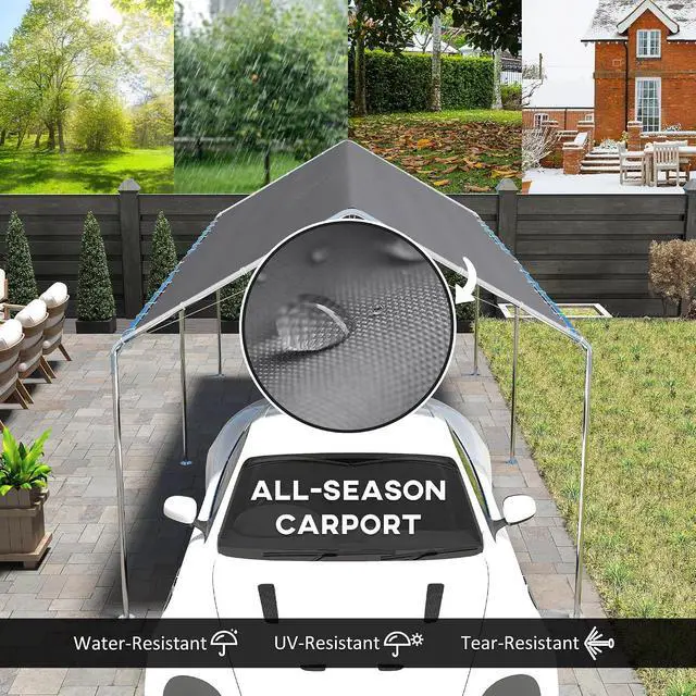 Alt view image 3 of 7 - 10'x20' Carport Outdoor Heavy Duty Galvanized Car Canopy Gray | Party Tent, Anchor Kit, 3 Reinforced Steel Cables