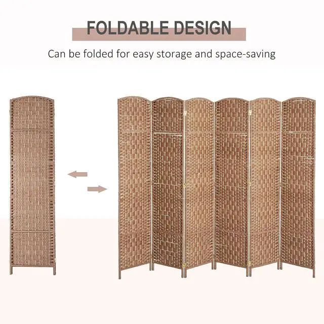 Alt view image 3 of 7 - Room Divider 6-Panel, 6FT-Tall Folding Privacy Screen, Natural | Freestanding Partition, Hand-Woven Design, for Room Separation, 360° Hinges, Paper Rope Diamond Weave