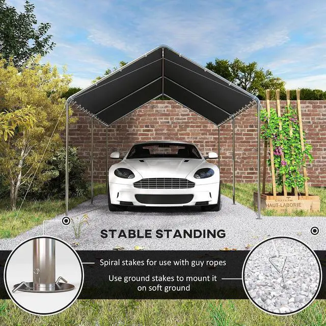 Alt view image 5 of 7 - 10'x20' Carport Outdoor Heavy Duty Galvanized Car Canopy Gray | Party Tent, Anchor Kit, 3 Reinforced Steel Cables