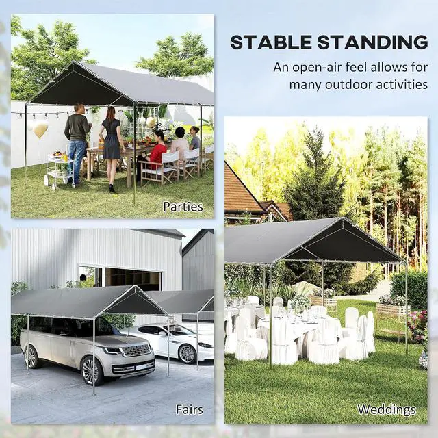 Alt view image 6 of 7 - 10'x20' Carport Outdoor Heavy Duty Galvanized Car Canopy Gray | Party Tent, Anchor Kit, 3 Reinforced Steel Cables