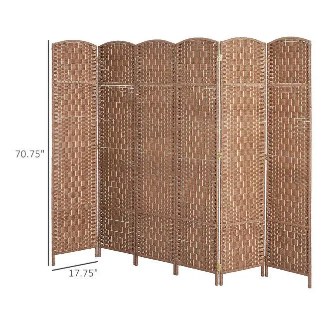 Alt view image 7 of 7 - Room Divider 6-Panel, 6FT-Tall Folding Privacy Screen, Natural | Freestanding Partition, Hand-Woven Design, for Room Separation, 360° Hinges, Paper Rope Diamond Weave