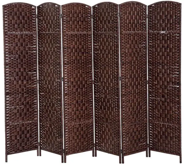 Main image of Room Divider 6-Panel, 6FT-Tall Folding Privacy Screen, Brown | Freestanding Partition, Hand-Woven Design, for Room Separation, 360° Hinges, Paper Rope Diamond Weave