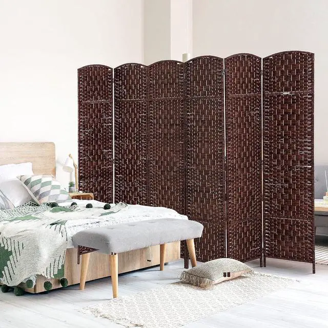 Alt view image 2 of 7 - Room Divider 6-Panel, 6FT-Tall Folding Privacy Screen, Brown | Freestanding Partition, Hand-Woven Design, for Room Separation, 360° Hinges, Paper Rope Diamond Weave