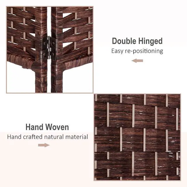 Alt view image 4 of 7 - Room Divider 6-Panel, 6FT-Tall Folding Privacy Screen, Brown | Freestanding Partition, Hand-Woven Design, for Room Separation, 360° Hinges, Paper Rope Diamond Weave