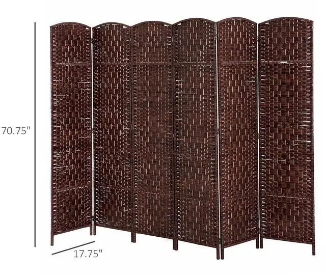 Alt view image 7 of 7 - Room Divider 6-Panel, 6FT-Tall Folding Privacy Screen, Brown | Freestanding Partition, Hand-Woven Design, for Room Separation, 360° Hinges, Paper Rope Diamond Weave