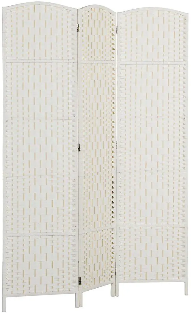 Main image of Room Divider 3-Panel, 6FT-Tall Folding Privacy Screen, White | Freestanding Partition, Hand-Woven Design, for Room Separation, 360° Hinges, Paper Rope Diamond Weave