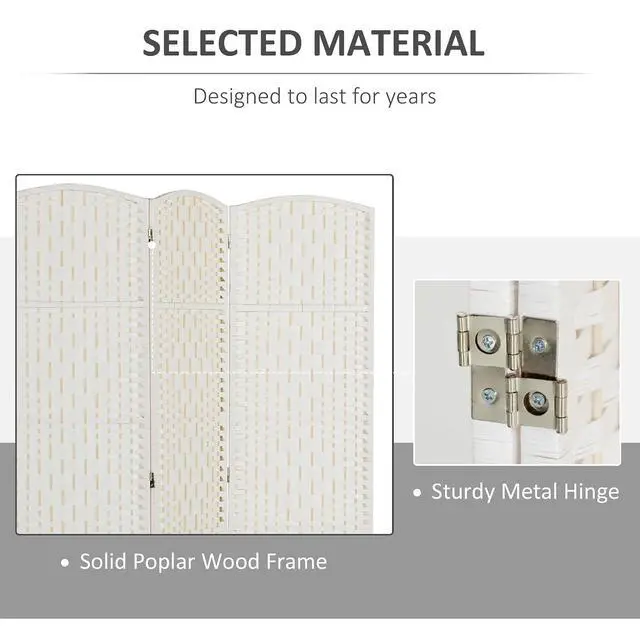 Alt view image 4 of 7 - Room Divider 3-Panel, 6FT-Tall Folding Privacy Screen, White | Freestanding Partition, Hand-Woven Design, for Room Separation, 360° Hinges, Paper Rope Diamond Weave