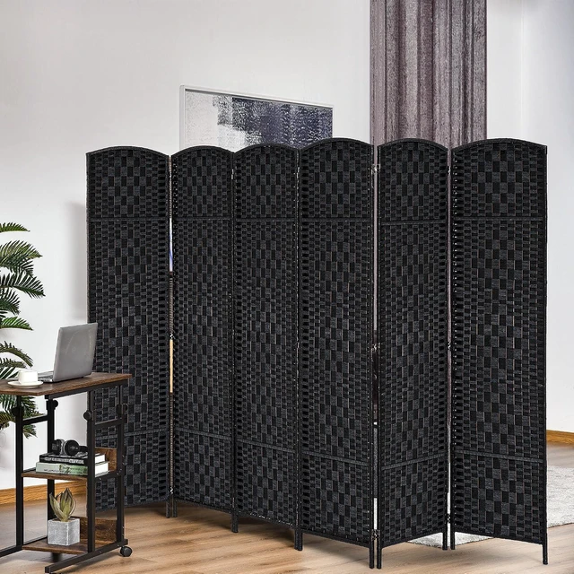 Alt view image 2 of 7 - Room Divider 6-Panel, 6FT-Tall Folding Privacy Screen, Black | Freestanding Partition, Hand-Woven Design, for Room Separation, 360° Hinges, Paper Rope Diamond Weave