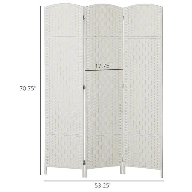 Alt view image 7 of 7 - Room Divider 3-Panel, 6FT-Tall Folding Privacy Screen, White | Freestanding Partition, Hand-Woven Design, for Room Separation, 360° Hinges, Paper Rope Diamond Weave