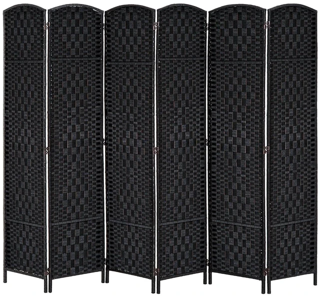 Main image of Room Divider 6-Panel, 6FT-Tall Folding Privacy Screen, Black | Freestanding Partition, Hand-Woven Design, for Room Separation, 360° Hinges, Paper Rope Diamond Weave