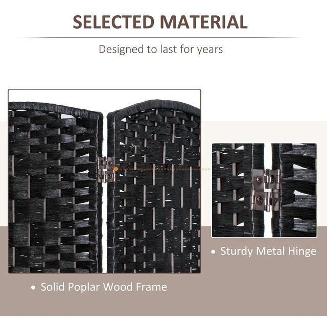 Alt view image 4 of 7 - Room Divider 6-Panel, 6FT-Tall Folding Privacy Screen, Black | Freestanding Partition, Hand-Woven Design, for Room Separation, 360° Hinges, Paper Rope Diamond Weave