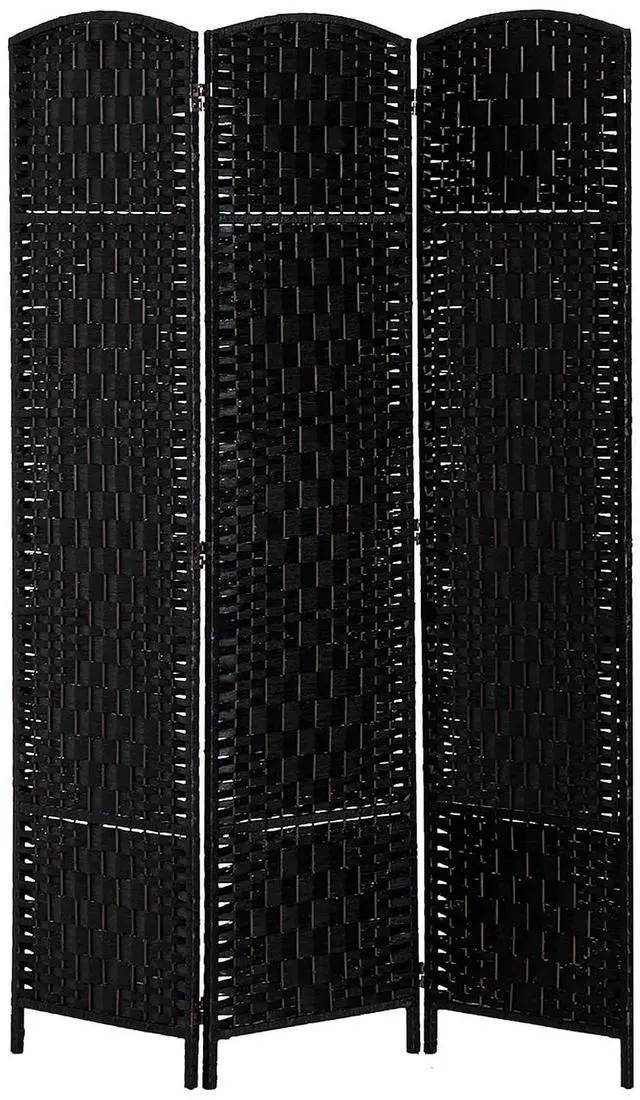 Main image of Room Divider 3-Panel, 6FT-Tall Folding Privacy Screen, Black | Freestanding Partition, Hand-Woven Design, for Room Separation, 360° Hinges, Paper Rope Diamond Weave
