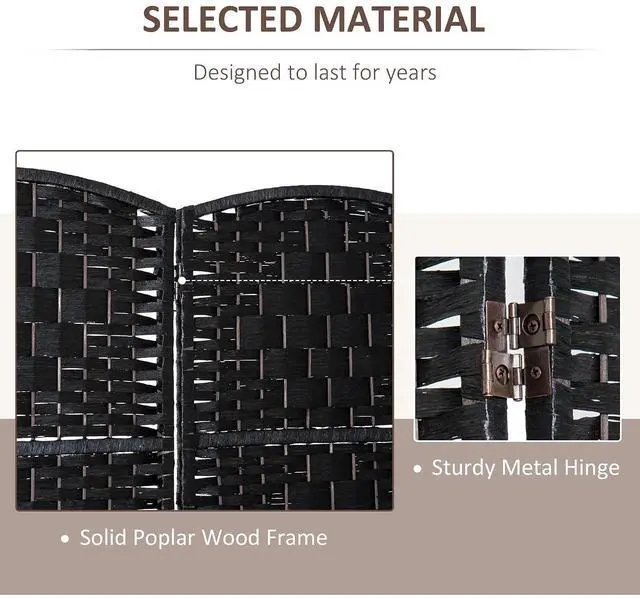 Alt view image 4 of 7 - Room Divider 3-Panel, 6FT-Tall Folding Privacy Screen, Black | Freestanding Partition, Hand-Woven Design, for Room Separation, 360° Hinges, Paper Rope Diamond Weave