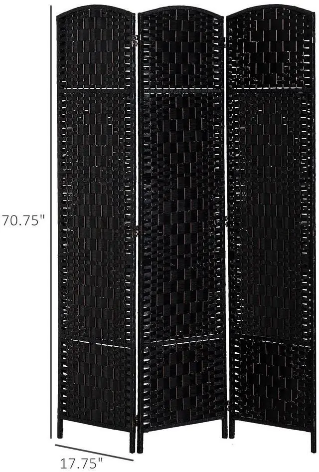 Alt view image 7 of 7 - Room Divider 3-Panel, 6FT-Tall Folding Privacy Screen, Black | Freestanding Partition, Hand-Woven Design, for Room Separation, 360° Hinges, Paper Rope Diamond Weave