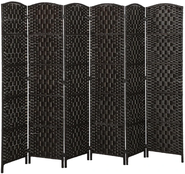 Main image of Room Divider 6-Panel, 6FT-Tall Folding Privacy Screen, Coffee | Freestanding Partition, Hand-Woven Design, for Room Separation, 360° Hinges, Paper Rope Diamond Weave