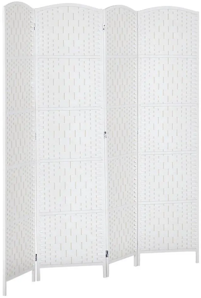 Main image of Room Divider 4-Panel, 6FT-Tall Folding Privacy Screen, White | Freestanding Partition, Hand-Woven Design, for Room Separation, 360° Hinges, Paper Rope Diamond Weave
