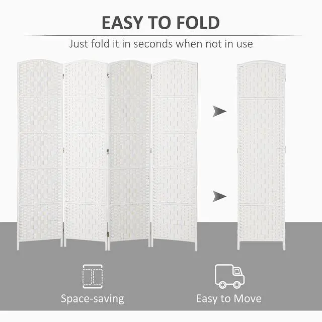 Alt view image 3 of 7 - Room Divider 4-Panel, 6FT-Tall Folding Privacy Screen, White | Freestanding Partition, Hand-Woven Design, for Room Separation, 360° Hinges, Paper Rope Diamond Weave