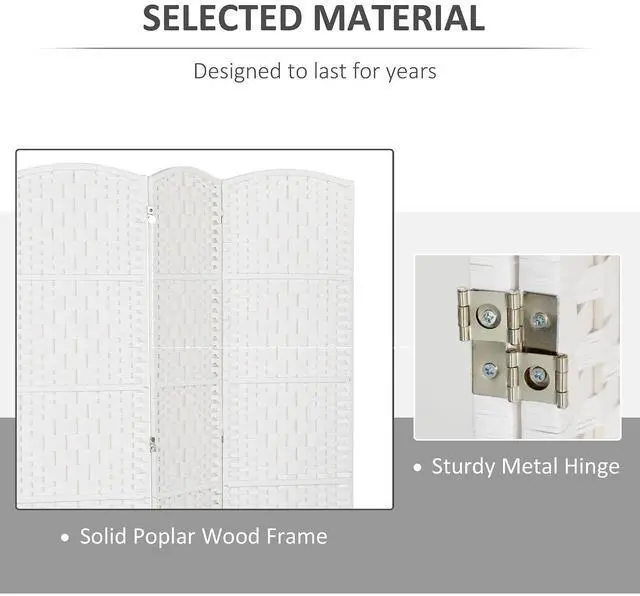 Alt view image 4 of 7 - Room Divider 4-Panel, 6FT-Tall Folding Privacy Screen, White | Freestanding Partition, Hand-Woven Design, for Room Separation, 360° Hinges, Paper Rope Diamond Weave