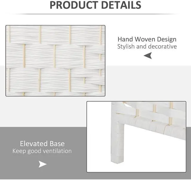 Alt view image 5 of 7 - Room Divider 4-Panel, 6FT-Tall Folding Privacy Screen, White | Freestanding Partition, Hand-Woven Design, for Room Separation, 360° Hinges, Paper Rope Diamond Weave