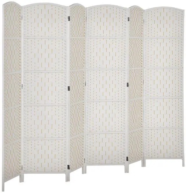 Main image of Room Divider 6 Panel Freestanding 6FT Tall Privacy Screen White | Freestanding Partition, Hand-Woven Design, for Room Separation, 360° Hinges, Paper Rope Diamond Weave