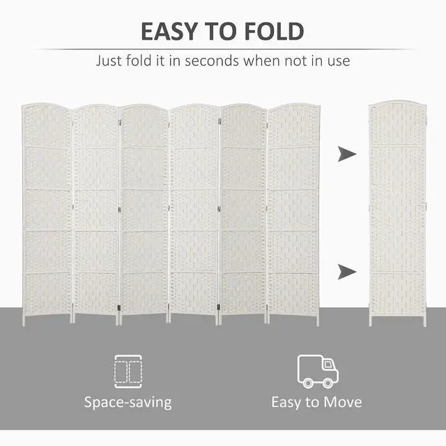 Alt view image 3 of 7 - Room Divider 6 Panel Freestanding 6FT Tall Privacy Screen White | Freestanding Partition, Hand-Woven Design, for Room Separation, 360° Hinges, Paper Rope Diamond Weave