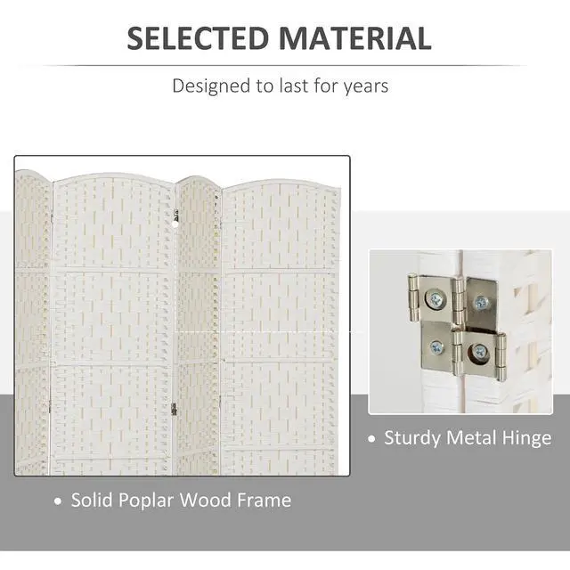 Alt view image 4 of 7 - Room Divider 6 Panel Freestanding 6FT Tall Privacy Screen White | Freestanding Partition, Hand-Woven Design, for Room Separation, 360° Hinges, Paper Rope Diamond Weave