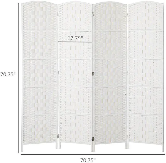 Alt view image 7 of 7 - Room Divider 4-Panel, 6FT-Tall Folding Privacy Screen, White | Freestanding Partition, Hand-Woven Design, for Room Separation, 360° Hinges, Paper Rope Diamond Weave