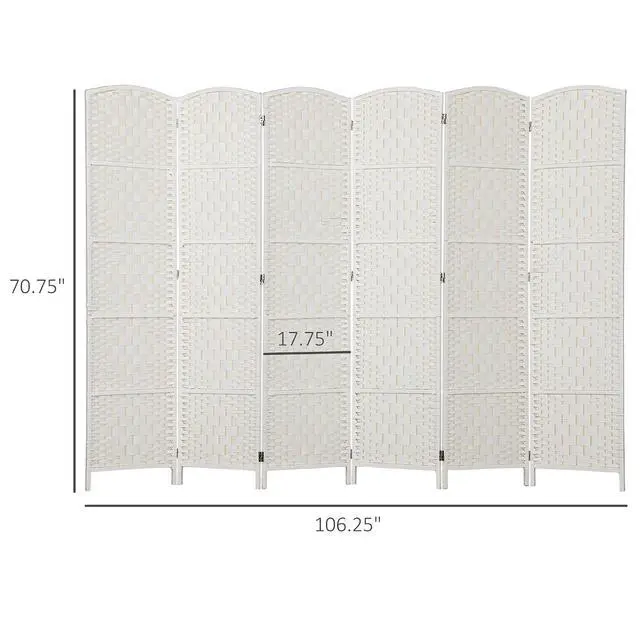 Alt view image 7 of 7 - Room Divider 6 Panel Freestanding 6FT Tall Privacy Screen White | Freestanding Partition, Hand-Woven Design, for Room Separation, 360° Hinges, Paper Rope Diamond Weave