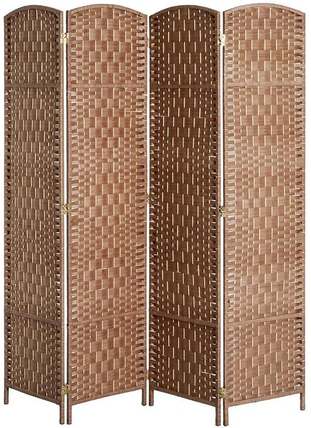 Main image of Room Divider 4-Panel, 6FT-Tall Folding Privacy Screen, Natural | Freestanding Partition, Hand-Woven Design, for Room Separation, 360° Hinges, Paper Rope Diamond Weave