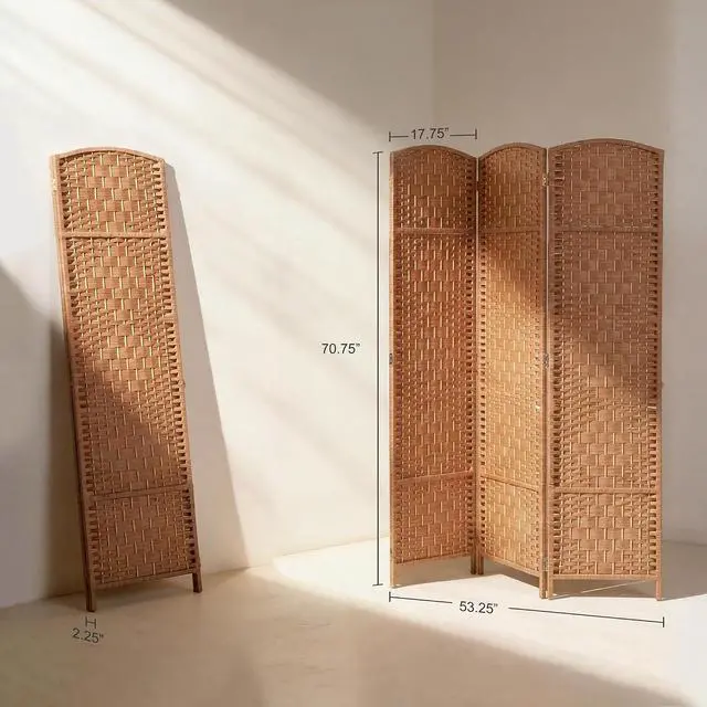 Alt view image 7 of 7 - Room Divider 3-Panel, 6FT-Tall Folding Privacy Screen, Natural | Freestanding Partition, Hand-Woven Design, for Room Separation, 360° Hinges, Paper Rope Diamond Weave