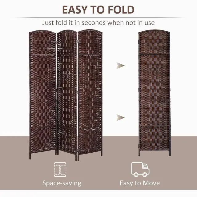 Alt view image 3 of 7 - Room Divider 3-Panel, 6FT-Tall Folding Privacy Screen, Brown | Freestanding Partition, Hand-Woven Design, for Room Separation, 360° Hinges, Paper Rope Diamond Weave