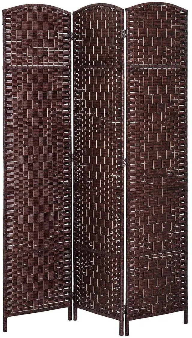 Main image of Room Divider 3-Panel, 6FT-Tall Folding Privacy Screen, Brown | Freestanding Partition, Hand-Woven Design, for Room Separation, 360° Hinges, Paper Rope Diamond Weave