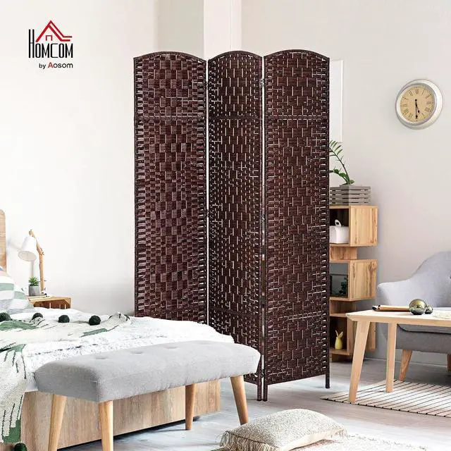 Alt view image 2 of 7 - Room Divider 3-Panel, 6FT-Tall Folding Privacy Screen, Brown | Freestanding Partition, Hand-Woven Design, for Room Separation, 360° Hinges, Paper Rope Diamond Weave