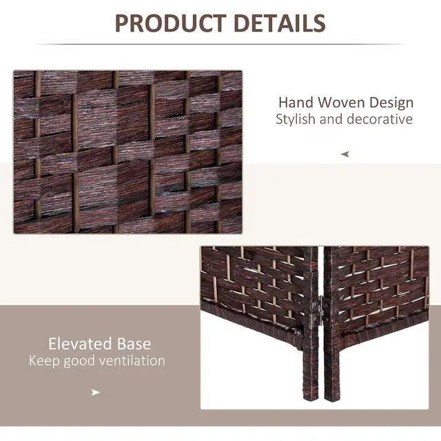 Alt view image 5 of 7 - Room Divider 3-Panel, 6FT-Tall Folding Privacy Screen, Brown | Freestanding Partition, Hand-Woven Design, for Room Separation, 360° Hinges, Paper Rope Diamond Weave