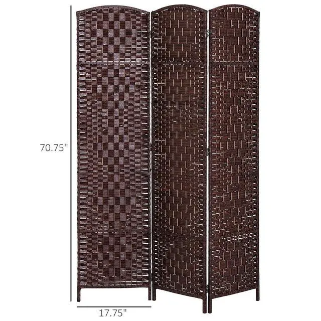 Alt view image 7 of 7 - Room Divider 3-Panel, 6FT-Tall Folding Privacy Screen, Brown | Freestanding Partition, Hand-Woven Design, for Room Separation, 360° Hinges, Paper Rope Diamond Weave