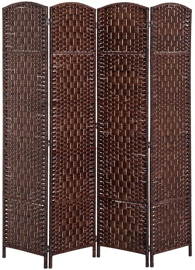 Main image of Room Divider 4-Panel, 6FT-Tall Folding Privacy Screen, Brown | Freestanding Partition, Hand-Woven Design, for Room Separation, 360° Hinges, Paper Rope Diamond Weave