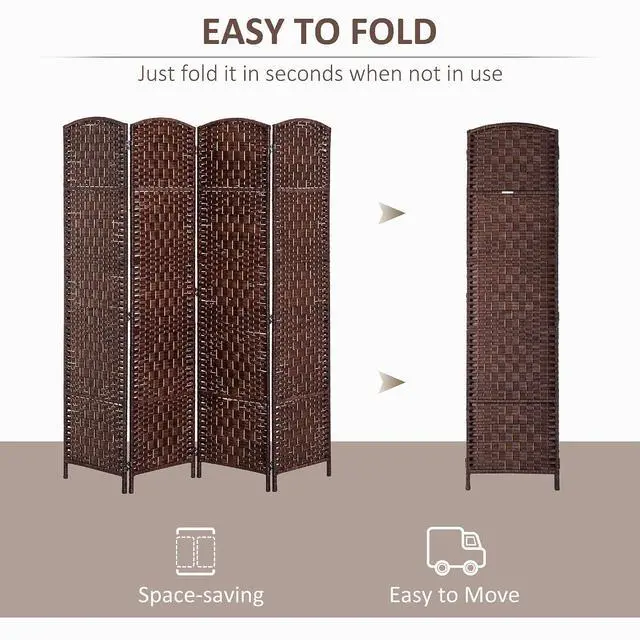 Alt view image 3 of 7 - Room Divider 4-Panel, 6FT-Tall Folding Privacy Screen, Brown | Freestanding Partition, Hand-Woven Design, for Room Separation, 360° Hinges, Paper Rope Diamond Weave