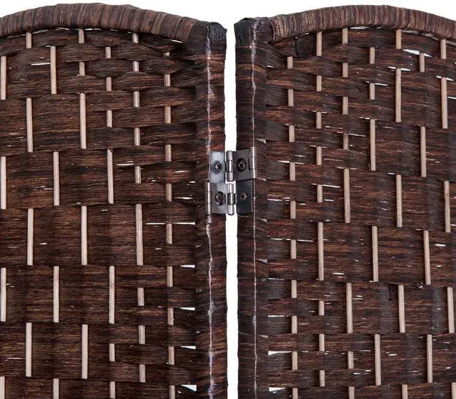 Alt view image 6 of 7 - Room Divider 4-Panel, 6FT-Tall Folding Privacy Screen, Brown | Freestanding Partition, Hand-Woven Design, for Room Separation, 360° Hinges, Paper Rope Diamond Weave