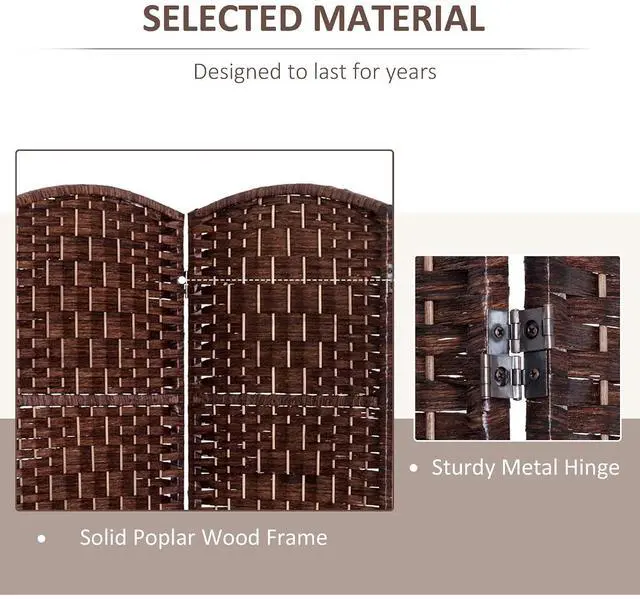 Alt view image 4 of 7 - Room Divider 4-Panel, 6FT-Tall Folding Privacy Screen, Brown | Freestanding Partition, Hand-Woven Design, for Room Separation, 360° Hinges, Paper Rope Diamond Weave