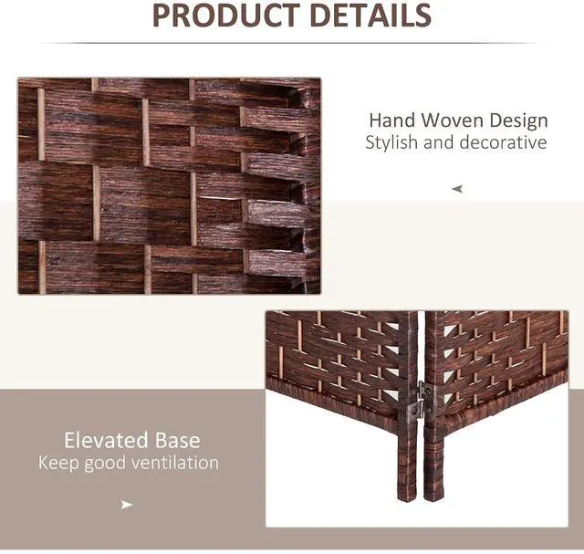 Alt view image 5 of 7 - Room Divider 4-Panel, 6FT-Tall Folding Privacy Screen, Brown | Freestanding Partition, Hand-Woven Design, for Room Separation, 360° Hinges, Paper Rope Diamond Weave