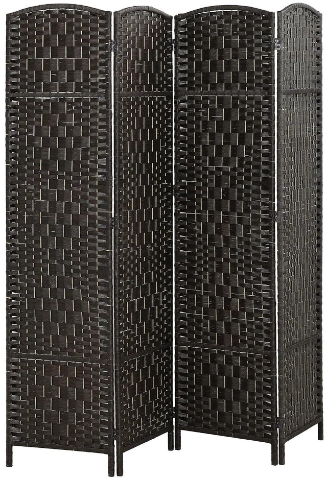 Main image of Room Divider 4-Panel, 6FT-Tall Folding Privacy Screen, Coffee | Freestanding Partition, Hand-Woven Design, for Room Separation, 360° Hinges, Paper Rope Diamond Weave
